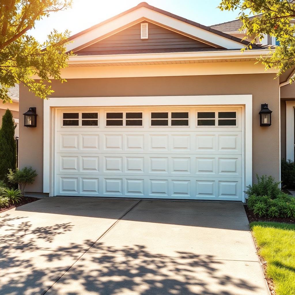 Well-maintained garage door on sunny summer day